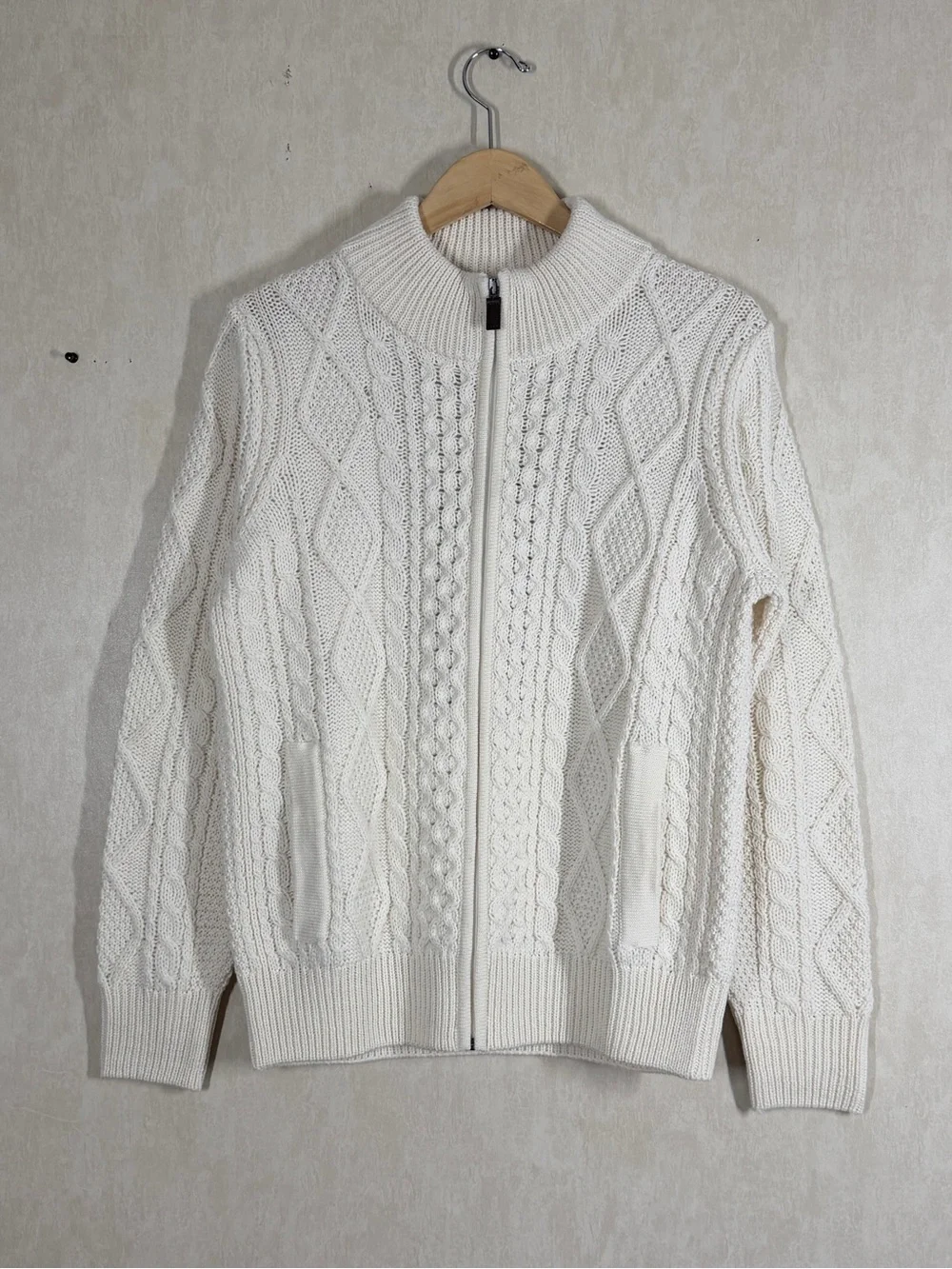 NWT Blarney Woollen Mills Merino Wool Cian Full Zip Cardigan Sweater Natural S